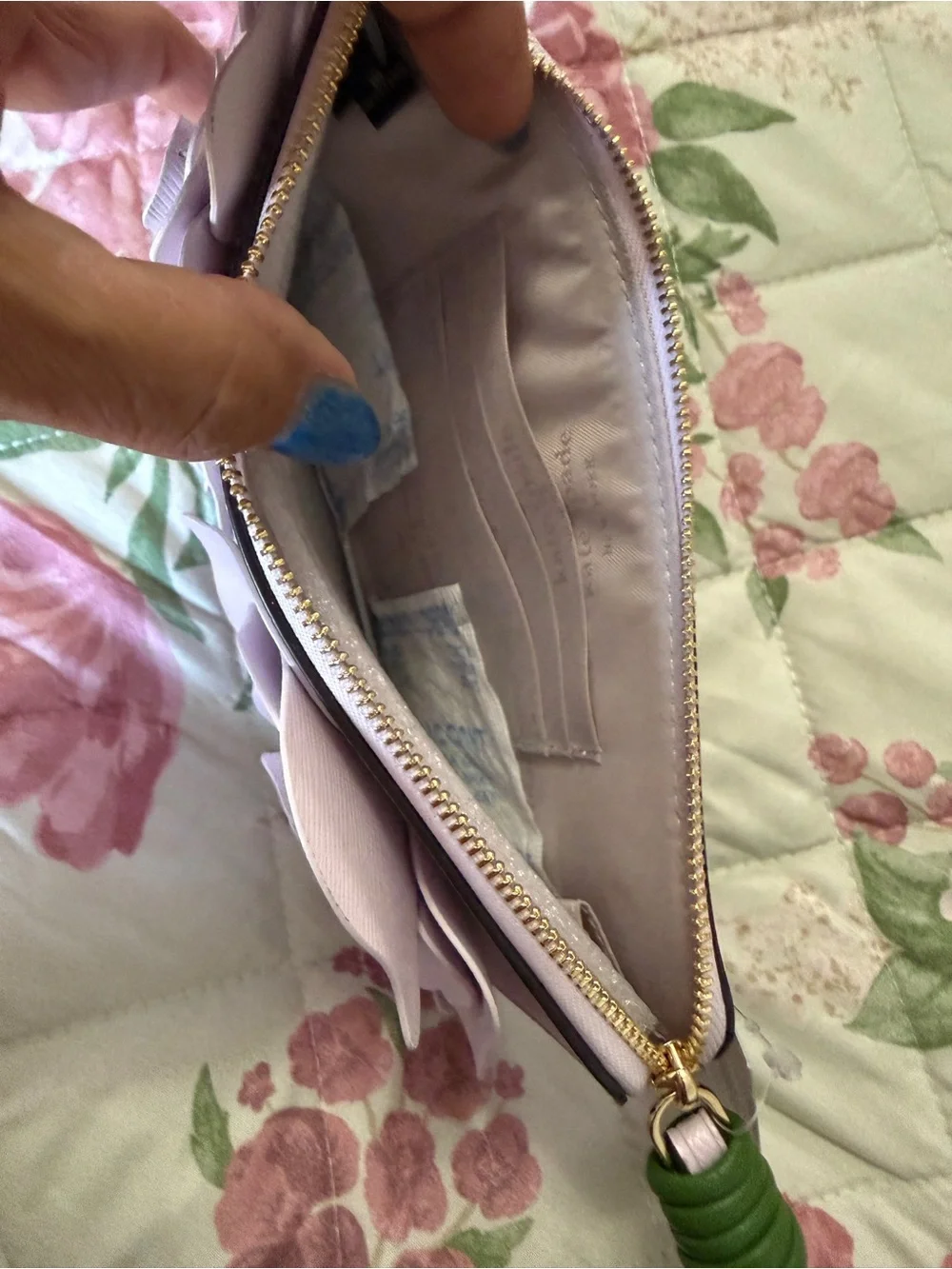kate spade Floral Appliqué Wristlet Clutch - Light Lavender with Green Accent